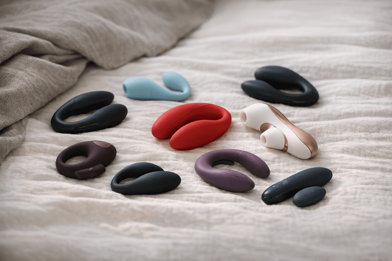 An array of couples vibrators displayed stylishly