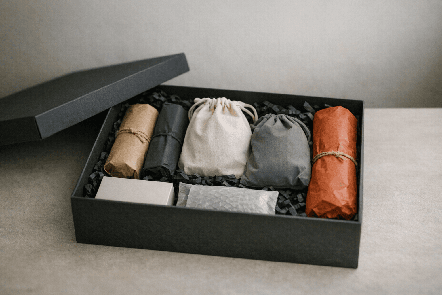 Discreetly packaged sex toys in a neutral setting.