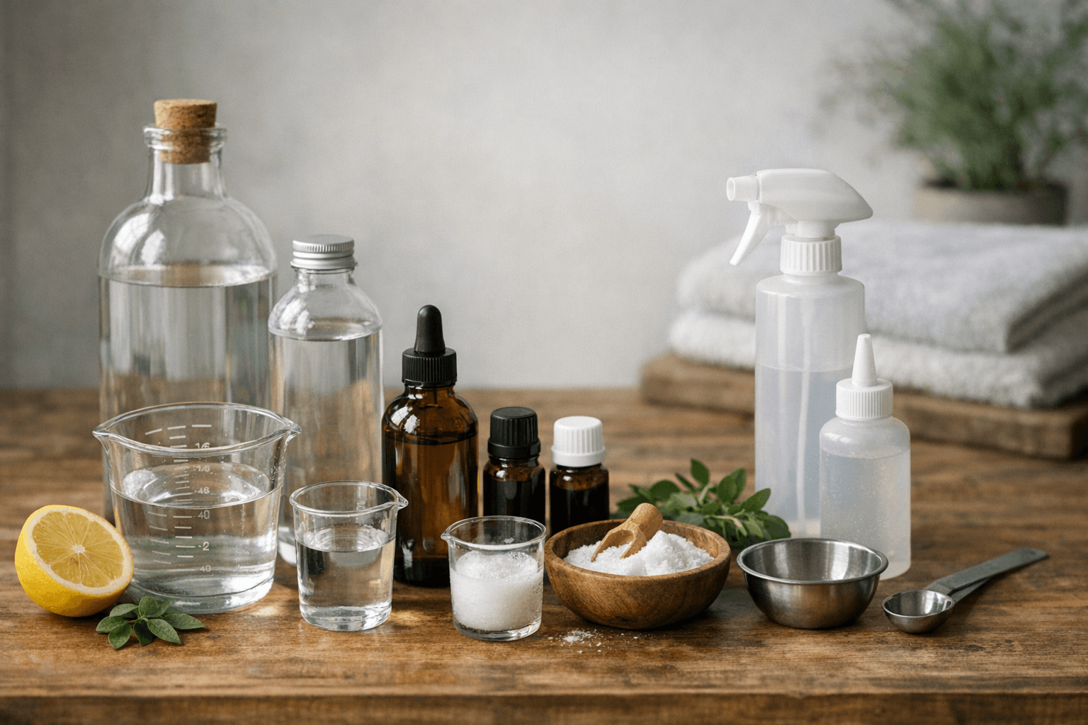 A workspace with DIY sex toy cleaning supplies.
