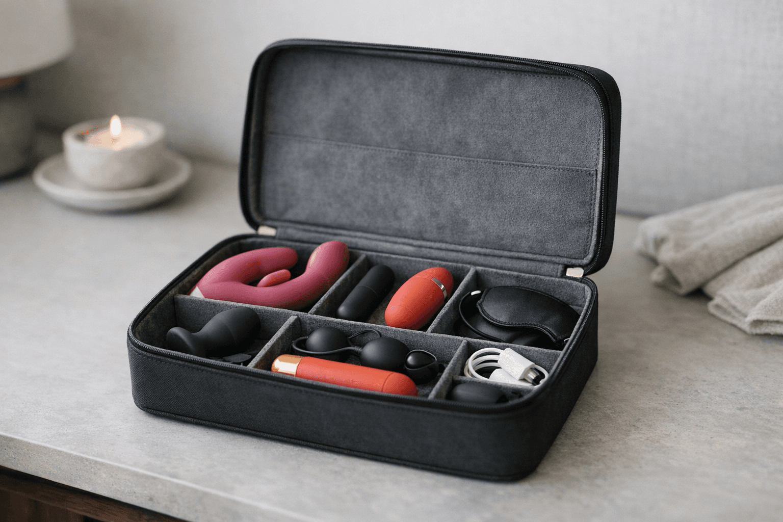 Stylish sex toy storage box with organized toys