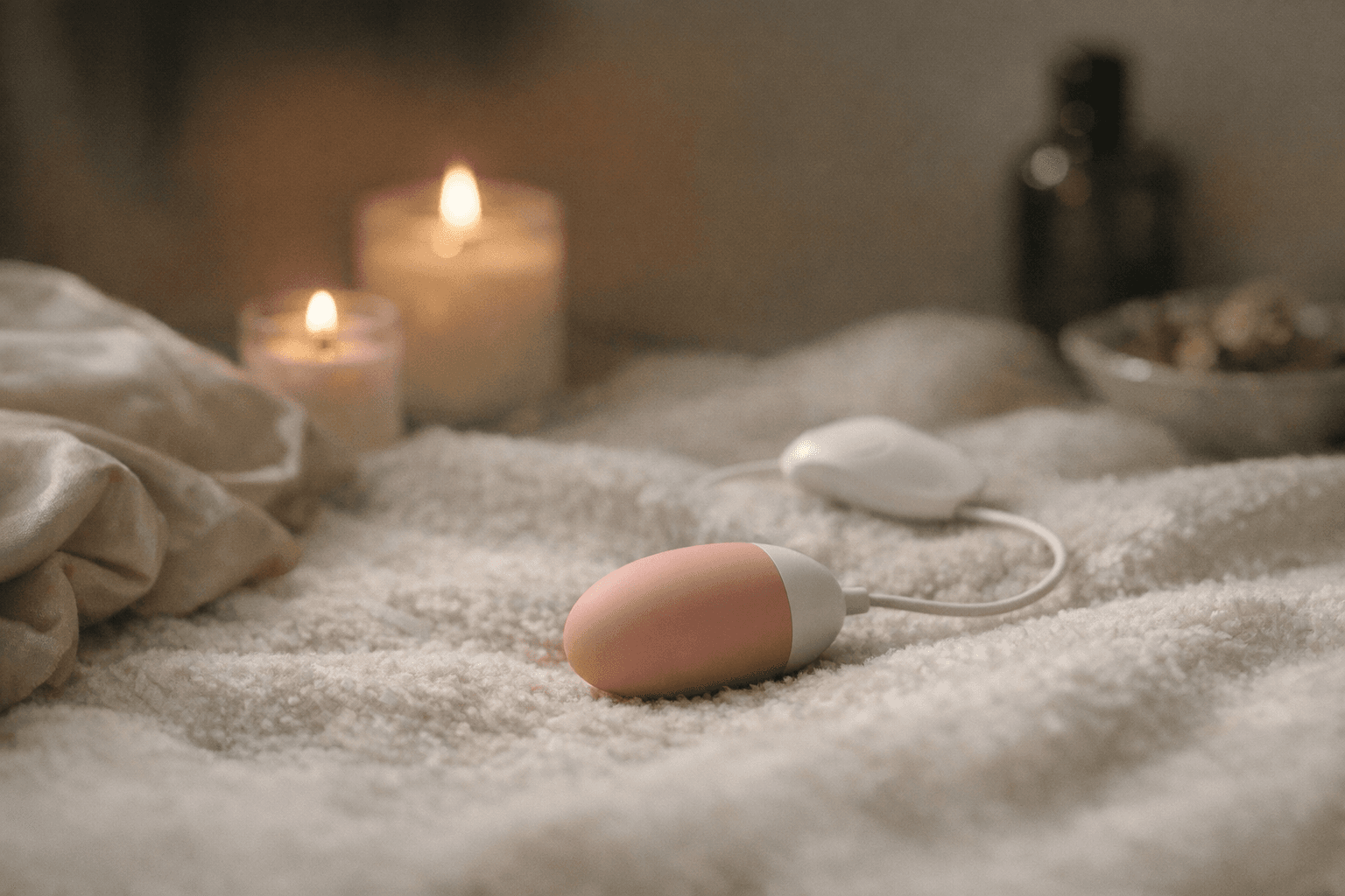 An egg vibrator on a soft surface with relaxing elements