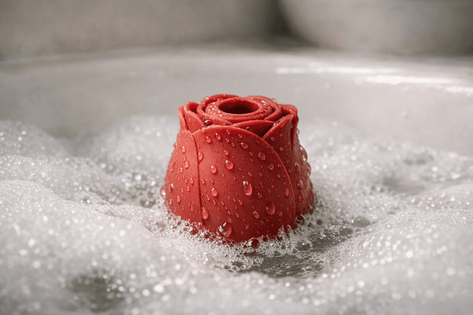Rose Toy in a bathtub illustrating its waterproof feature