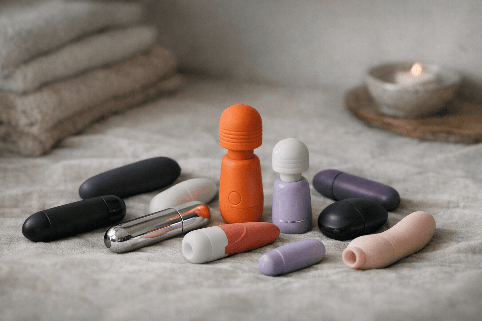 A collection of mini vibrators including bullets and wands.