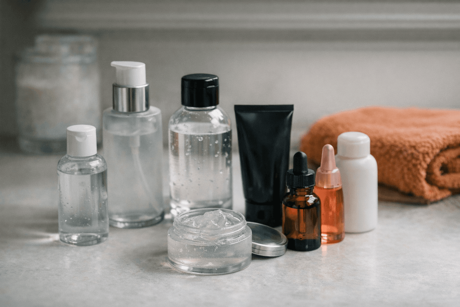 Variety of sex lubes on a clean surface